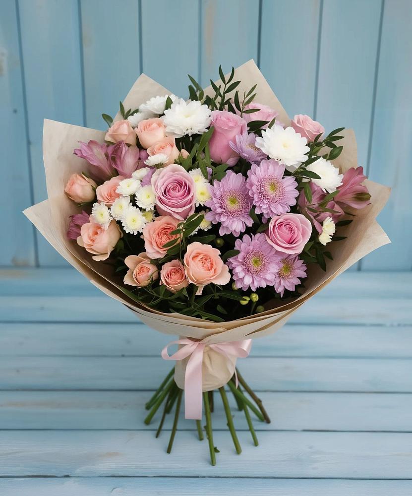 Букет цветов из: Хризантемы, Розы и Альстромерии в Березовом