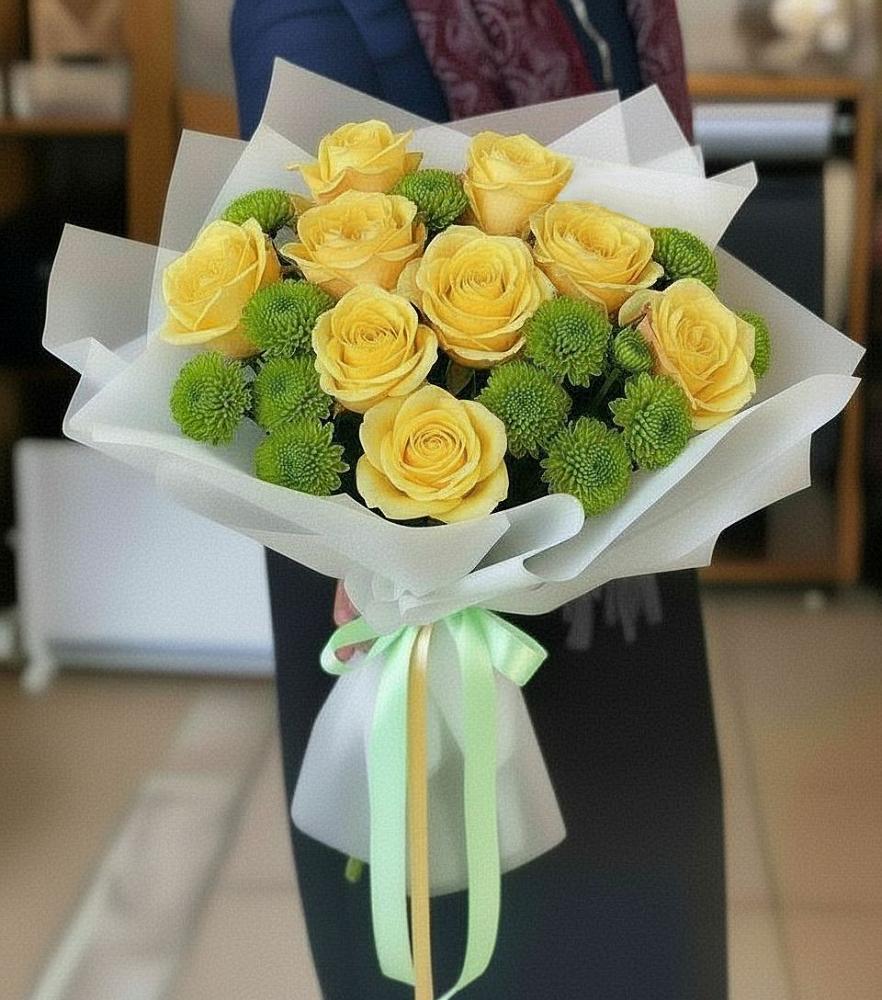 Букет цветов из: Хризантемы и Розы в Березовом