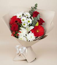 Букет цветов из:  Розы, Хризантемы, Герберы и Лилии в Березовом