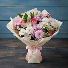 Букет цветов из:  Хризантемы, Альстромерии и Розы #REPLACE_PRED# Березовом