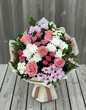 Букет цветов из:  Альстромерии, Гвоздики, Розы и Хризантемы #REPLACE_PRED# Березовом