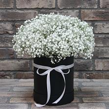 Цветочная композиция из Гипсофила в шляпной коробке в Березовом