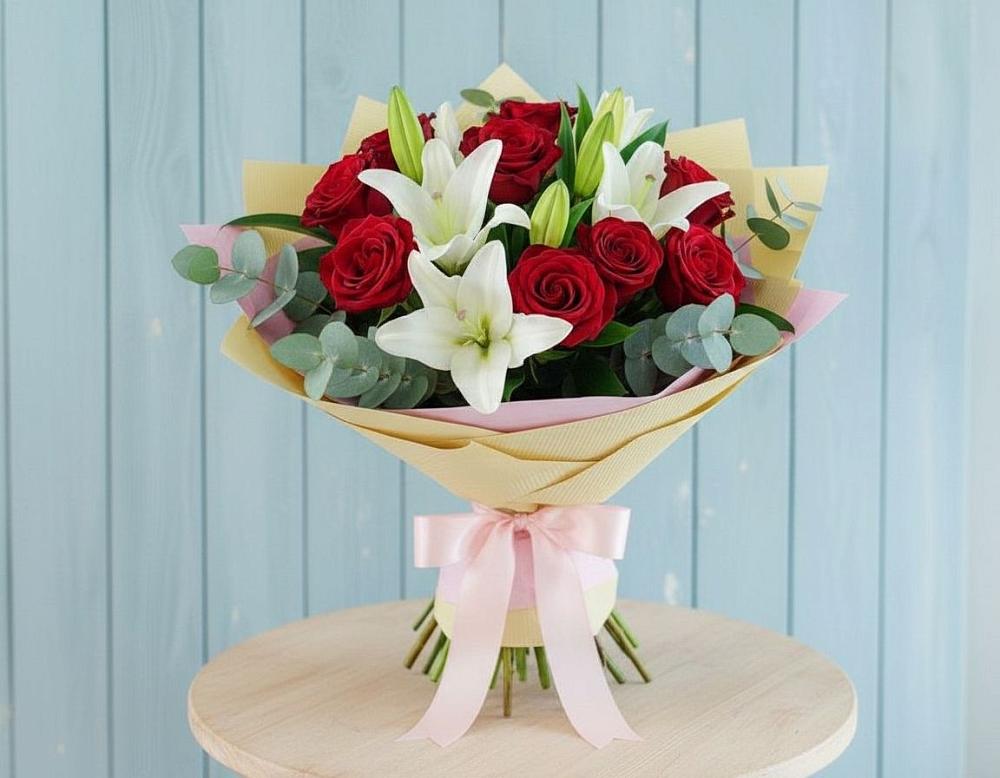 Букет цветов из: Лилии и Розы в Березовом